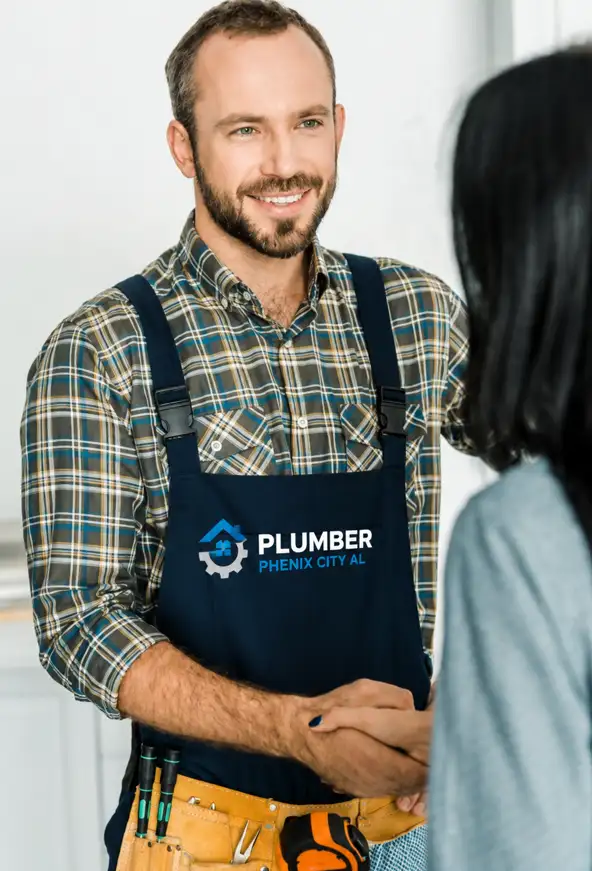 Professional plumber in Phenix City AL discussing plumbing service with a homeowner